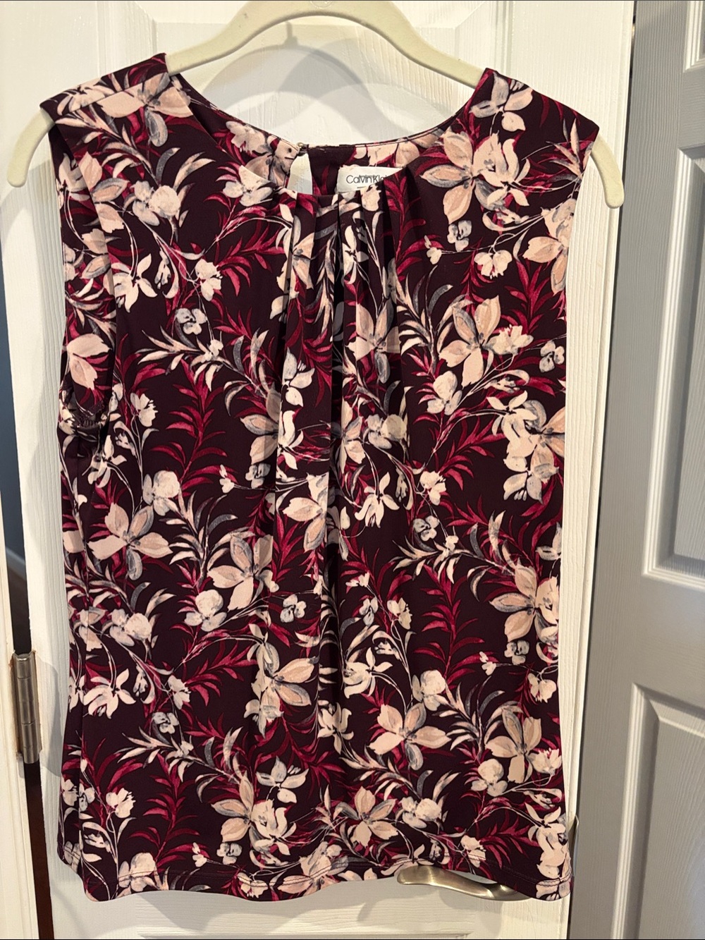 Calvin Klein Sleeveless Floral Top - Wine & Blush
